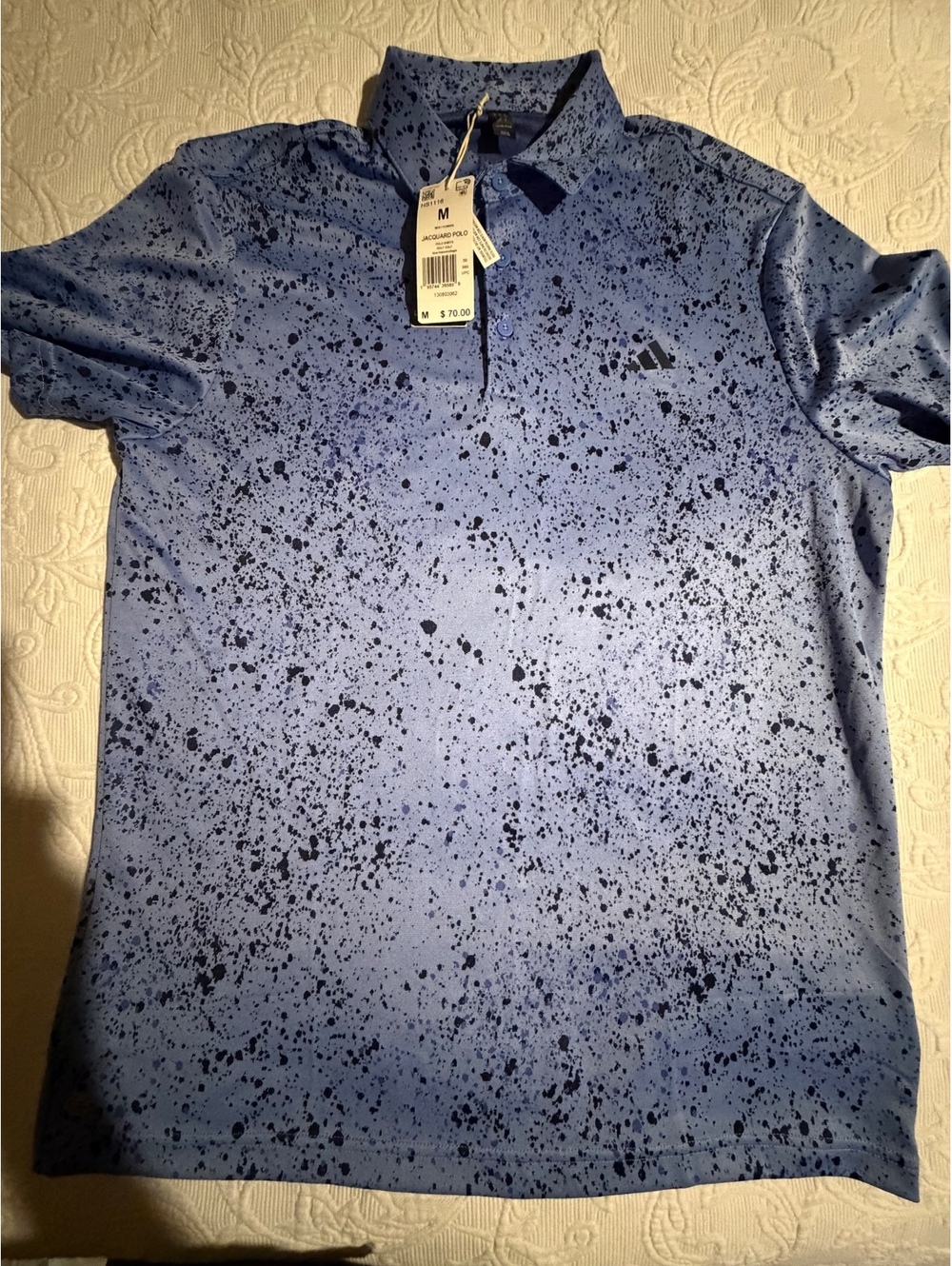 Adidas Jacquard Polo Shirt Medium Blue Golf Shirt